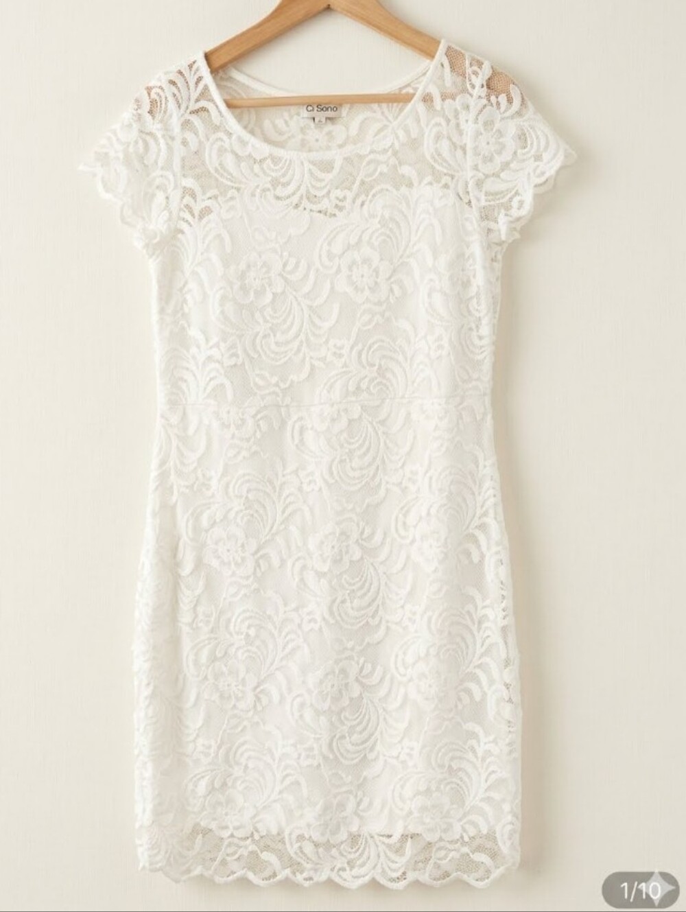 Off White Lace Short-Sleeve Sheath Dress